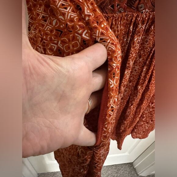 Free People Sundown Babydoll Short Mini Dress Orange Size Medium with pockets! - Picture 8 of 8